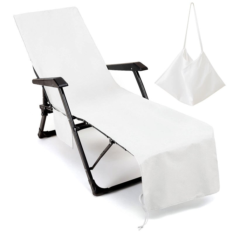 VOCOOL Beach Chair Cover Chaise Lounge Chair Towel Cover with Side Pockets  Lounge Chair Mate for Swimming Pool  Sun Lounger  Hotel  Vacation (White) - Image 1
